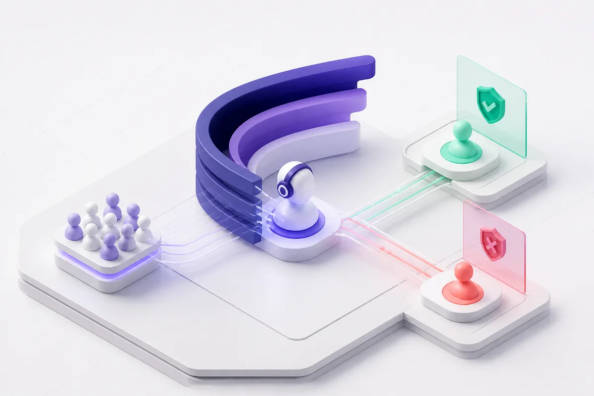 Isometric 3D editorial illustration for AI Cold Calling: How It Actually Works