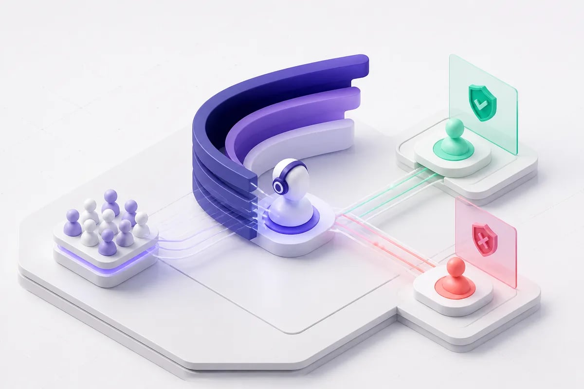 Isometric 3D editorial illustration for AI Cold Calling: How It Actually Works