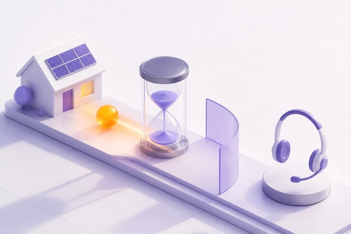 Isometric 3D editorial illustration for Why Solar Installers Lose Leads Before They Ever Talk to Them