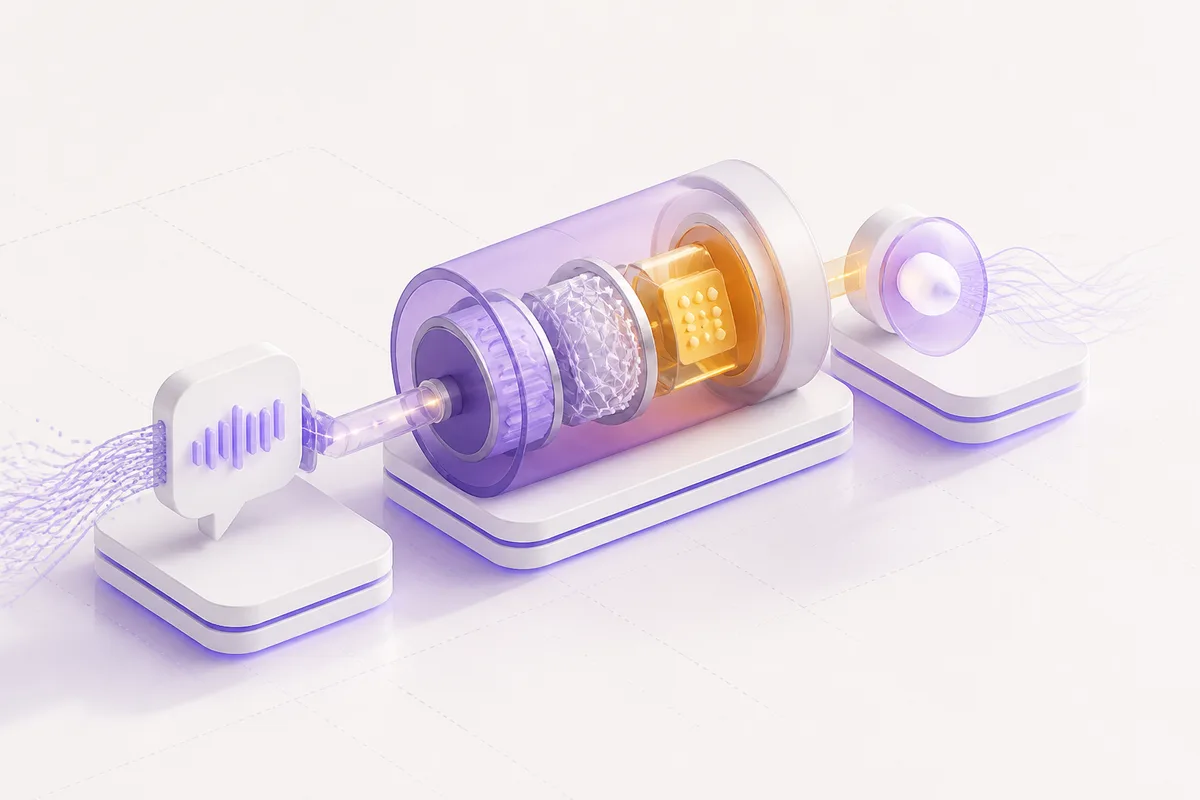 Isometric 3D editorial illustration for An ElevenLabs Alternative for Full Voice Agents, Not Just Voices