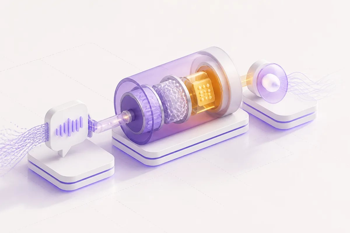 Isometric 3D editorial illustration for An ElevenLabs Alternative for Full Voice Agents, Not Just Voices