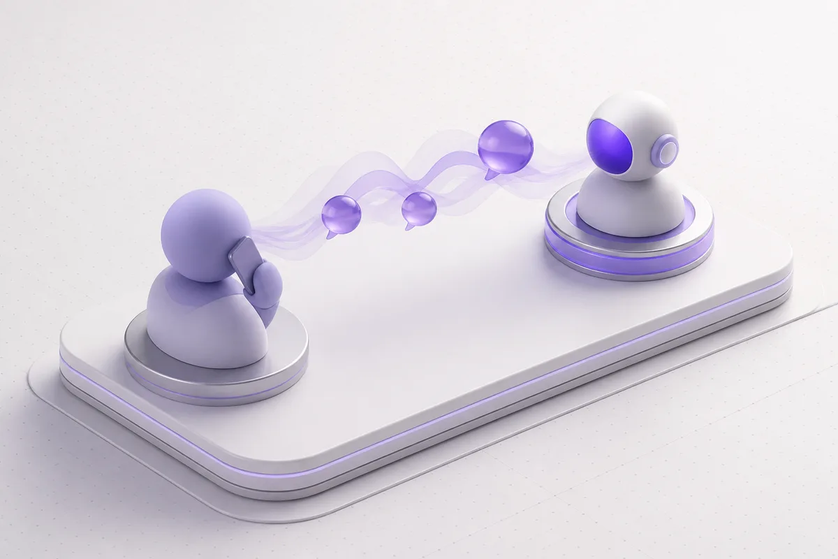 Isometric 3D editorial illustration for How Backchanneling Improves the Feel of AI Voice Agents