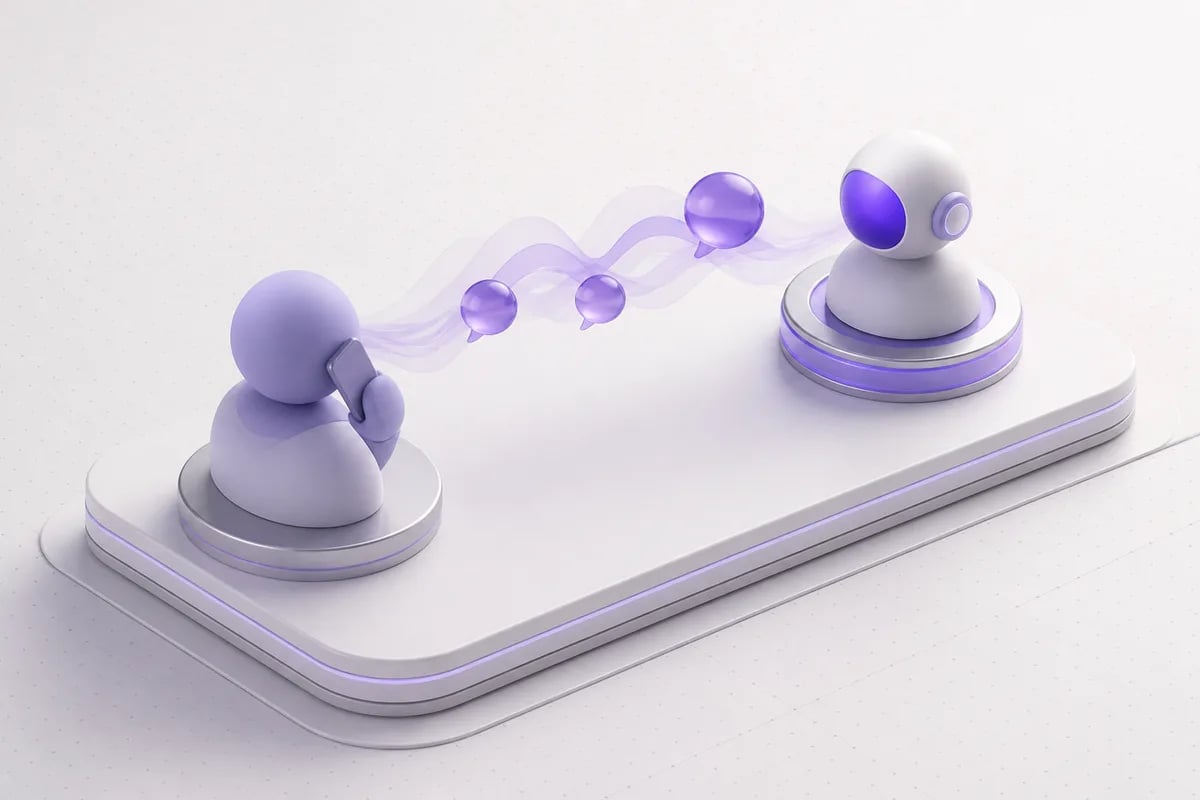 Isometric 3D editorial illustration for How Backchanneling Improves the Feel of AI Voice Agents