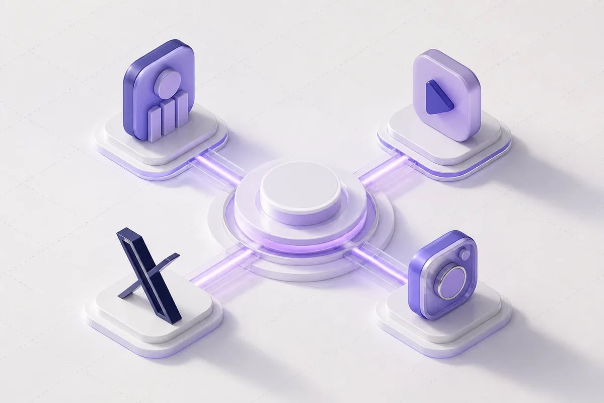 Isometric 3D editorial illustration for Where to Find Persistence: Our Social Channels
