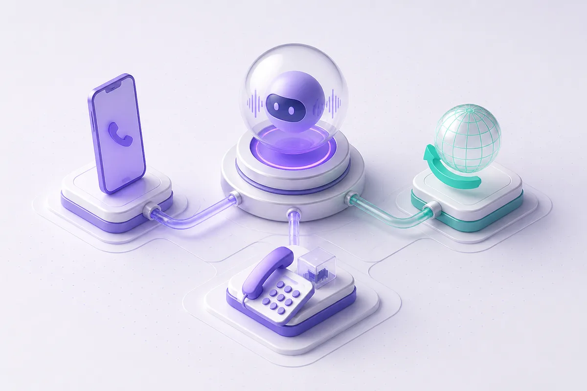 Isometric 3D editorial illustration for How to Buy an AI Phone Number: A Guide to Your Options and Providers