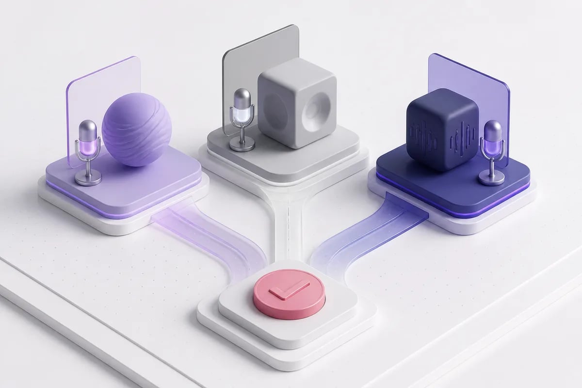 Isometric 3D editorial illustration for Persistence vs Bland AI vs Retell AI: An Honest Comparison