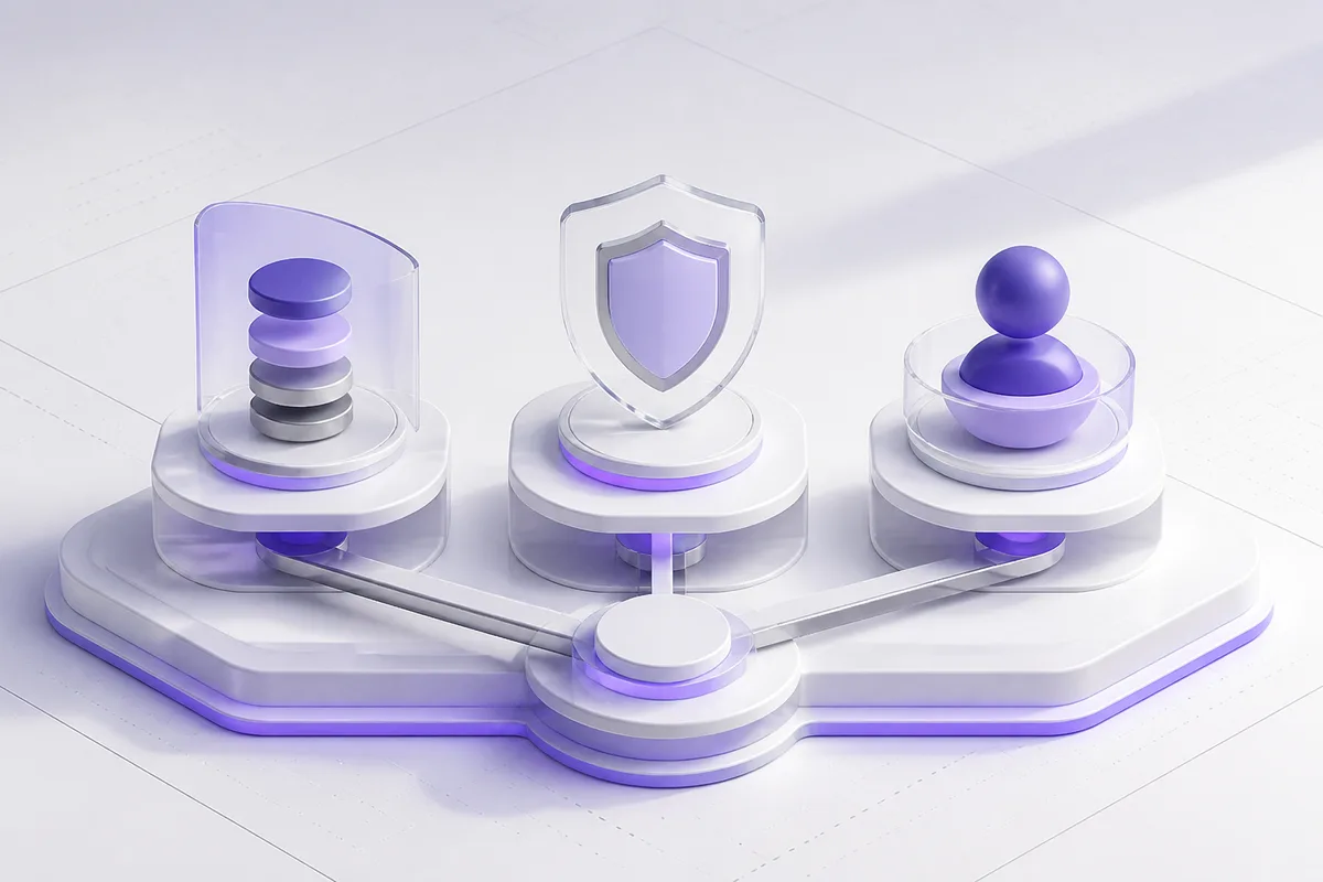 Isometric 3D editorial illustration for Retell vs. PolyAI vs. Persistence: An Honest Comparison