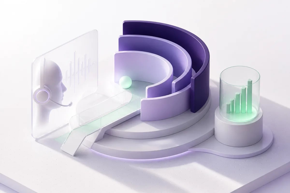 Isometric 3D editorial illustration for The State of Voice AI in 2026