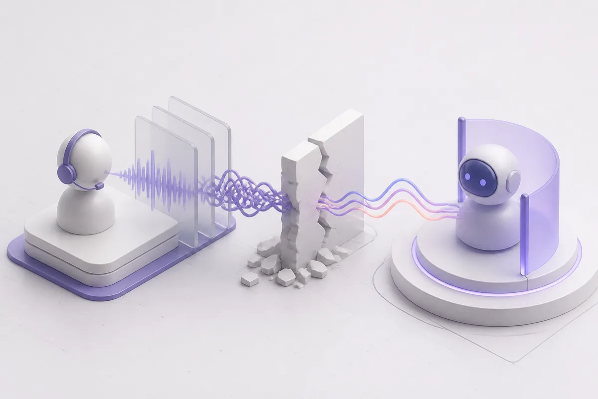 Isometric 3D editorial illustration for The Turn-Taking Problem: Why Most Voice AI Fails on Real Calls