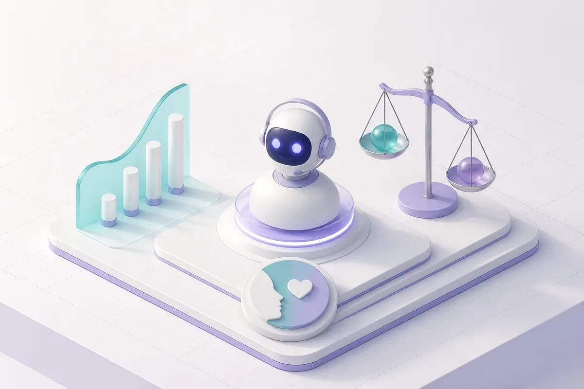 Isometric 3D editorial illustration for Upfirst AI Receptionist: Pricing, Features, and Whether It's Worth It