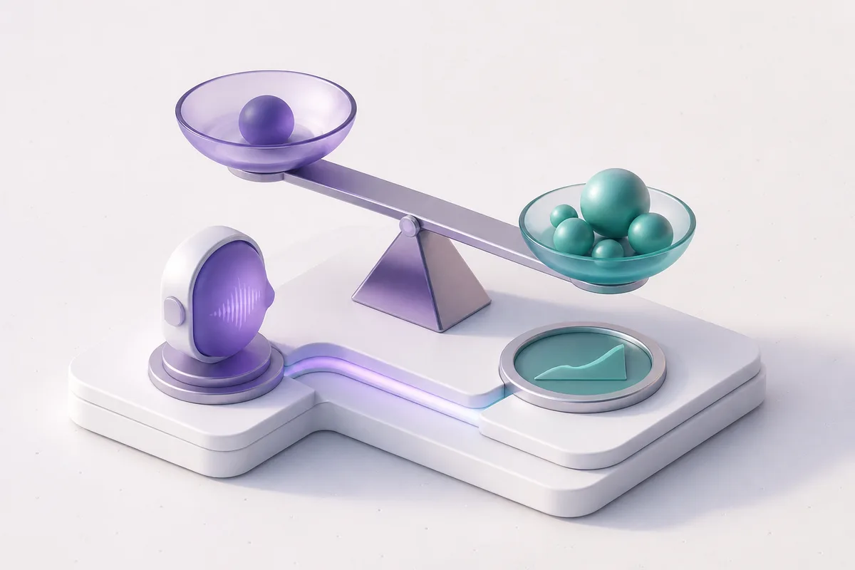 Isometric 3D editorial illustration for Voice Bot ROI: KPIs and Metrics That Actually Matter