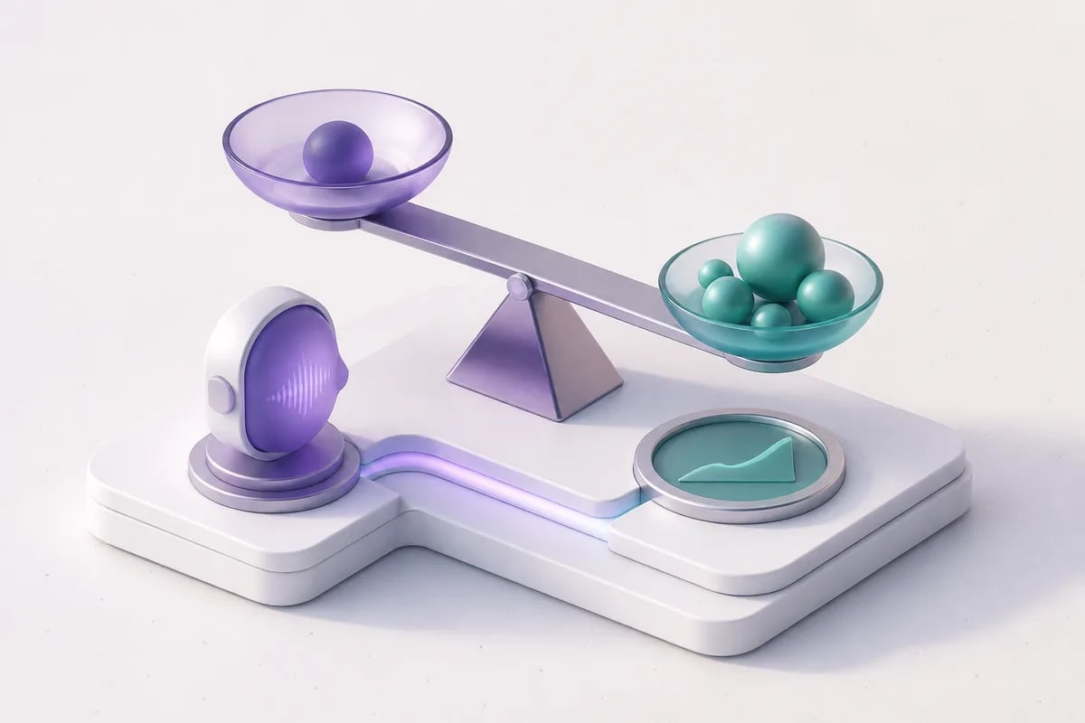 Isometric 3D editorial illustration for Voice Bot ROI: KPIs and Metrics That Actually Matter