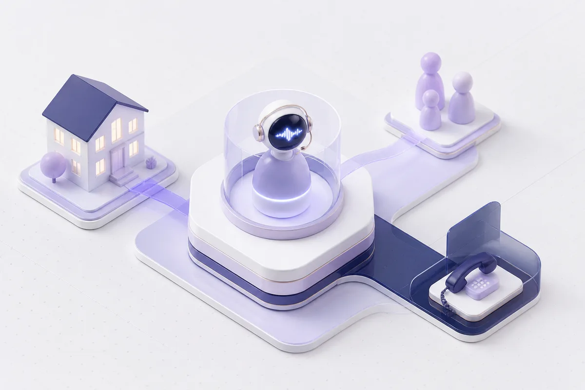 Isometric 3D editorial illustration for Voice Bots for Real Estate