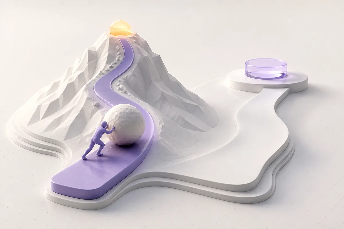 Isometric 3D editorial illustration for What Does Perseverance Mean? (And How It's Different From Persistence)