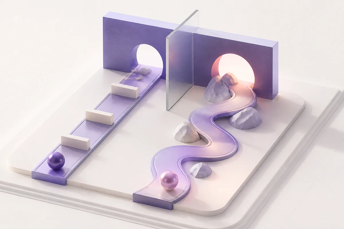 Isometric 3D editorial illustration for What Does Resilience Mean? (And How It's Different From Persistence)