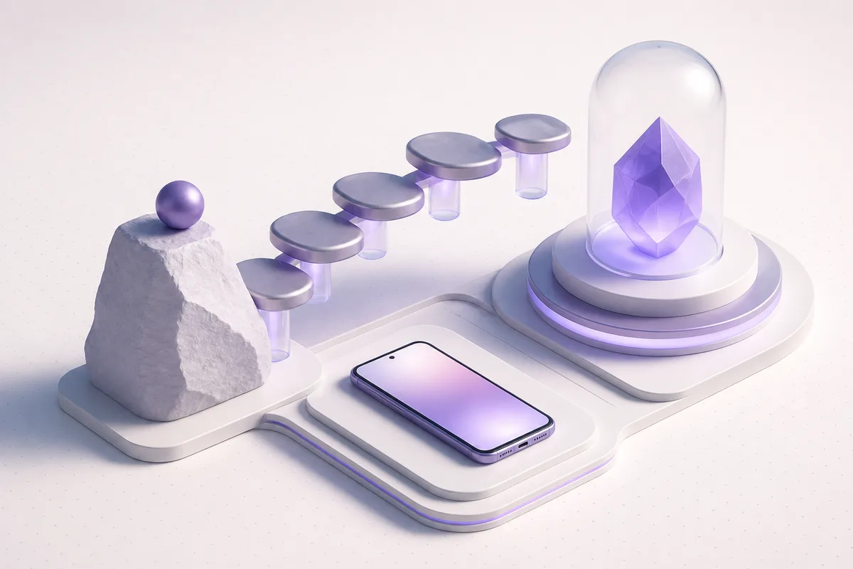 Isometric 3D editorial illustration for Persistence = Persistence AI