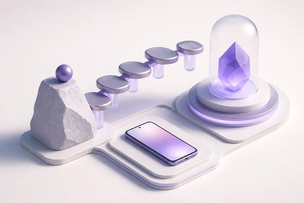 Isometric 3D editorial illustration for Persistence = Persistence AI