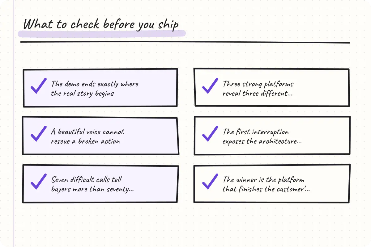 Handwritten implementation checklist based on the article