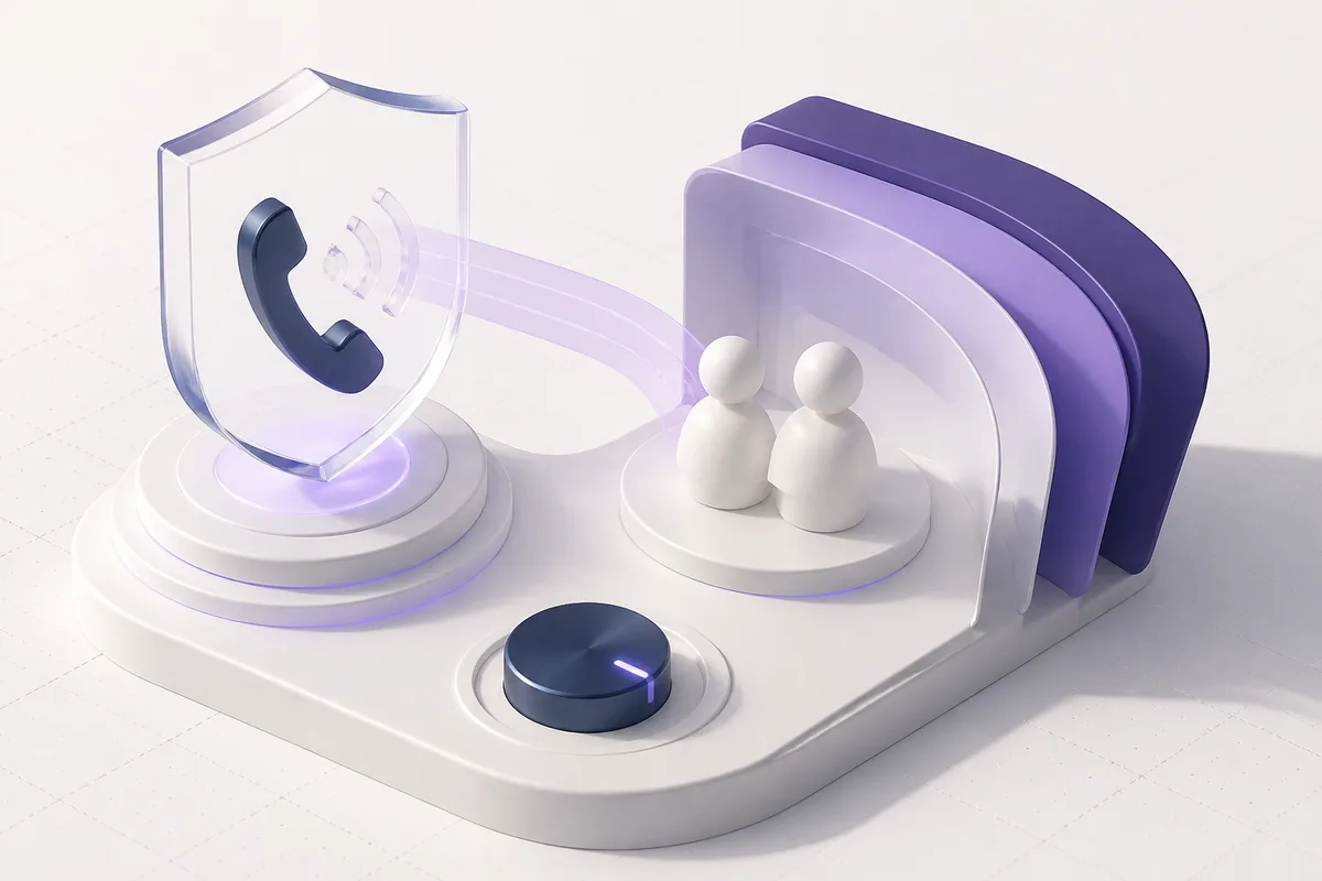 Isometric 3D editorial illustration for is google voice encrypted: what teams should know before using it