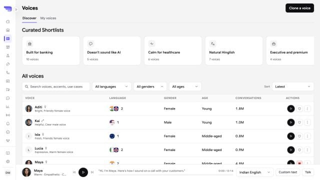 Persistence Voices dashboard with curated collections, filters, and voice previews