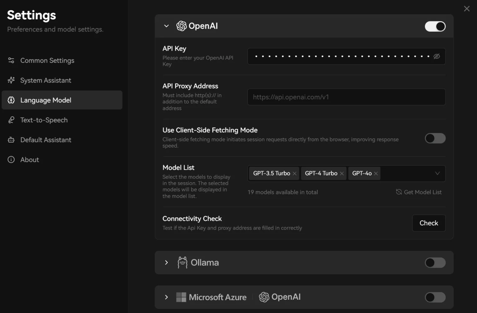 在 LobeHub 中填入 API 密钥