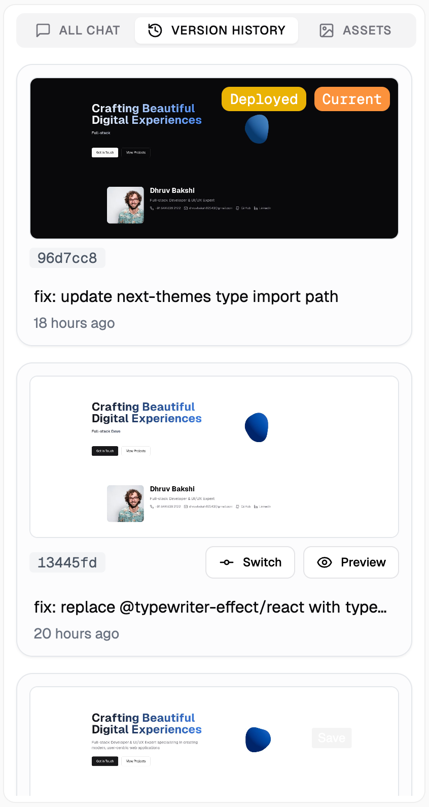 Version History - Light Mode