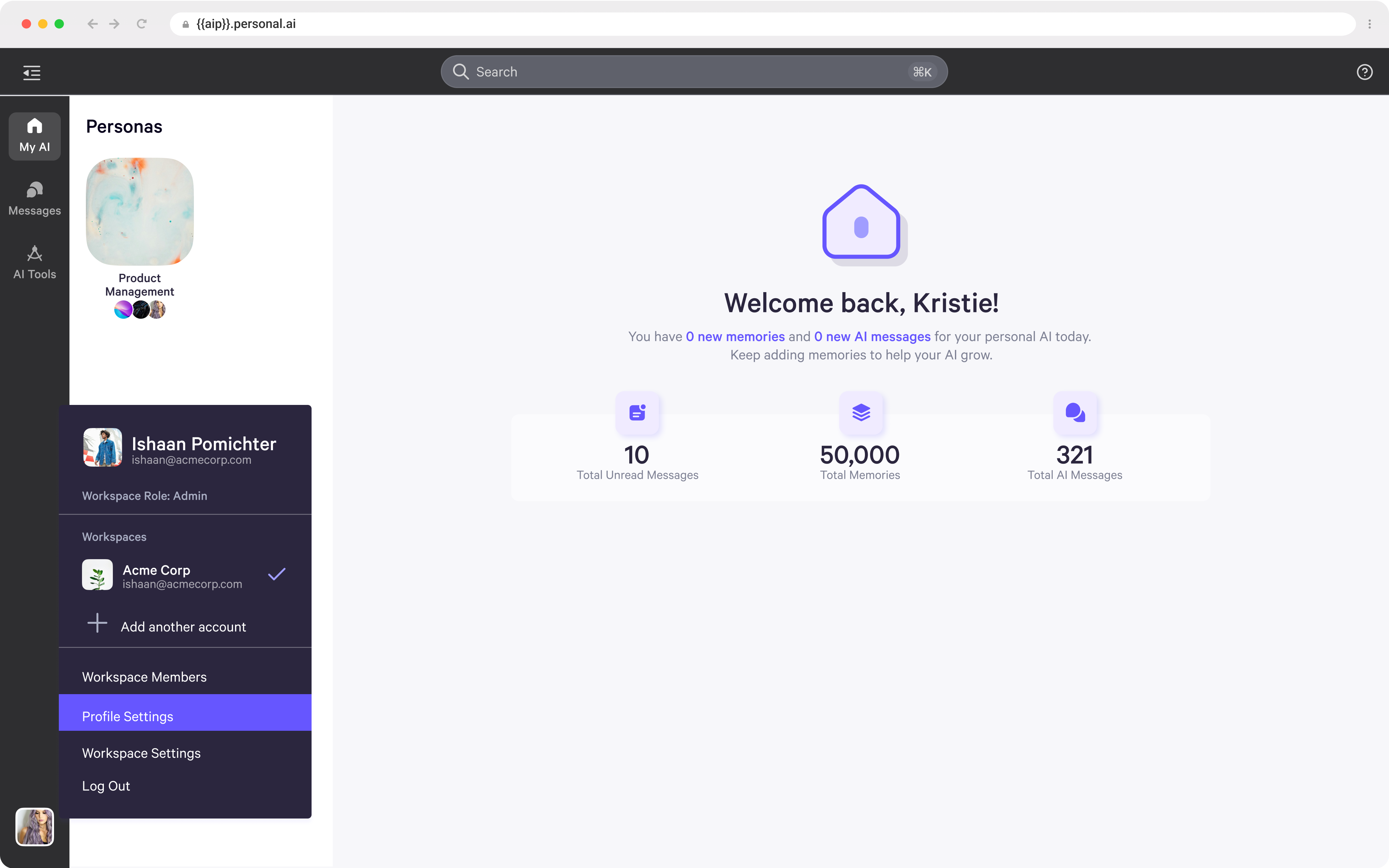 Settings for Workspace Members - Personal AI Documentation