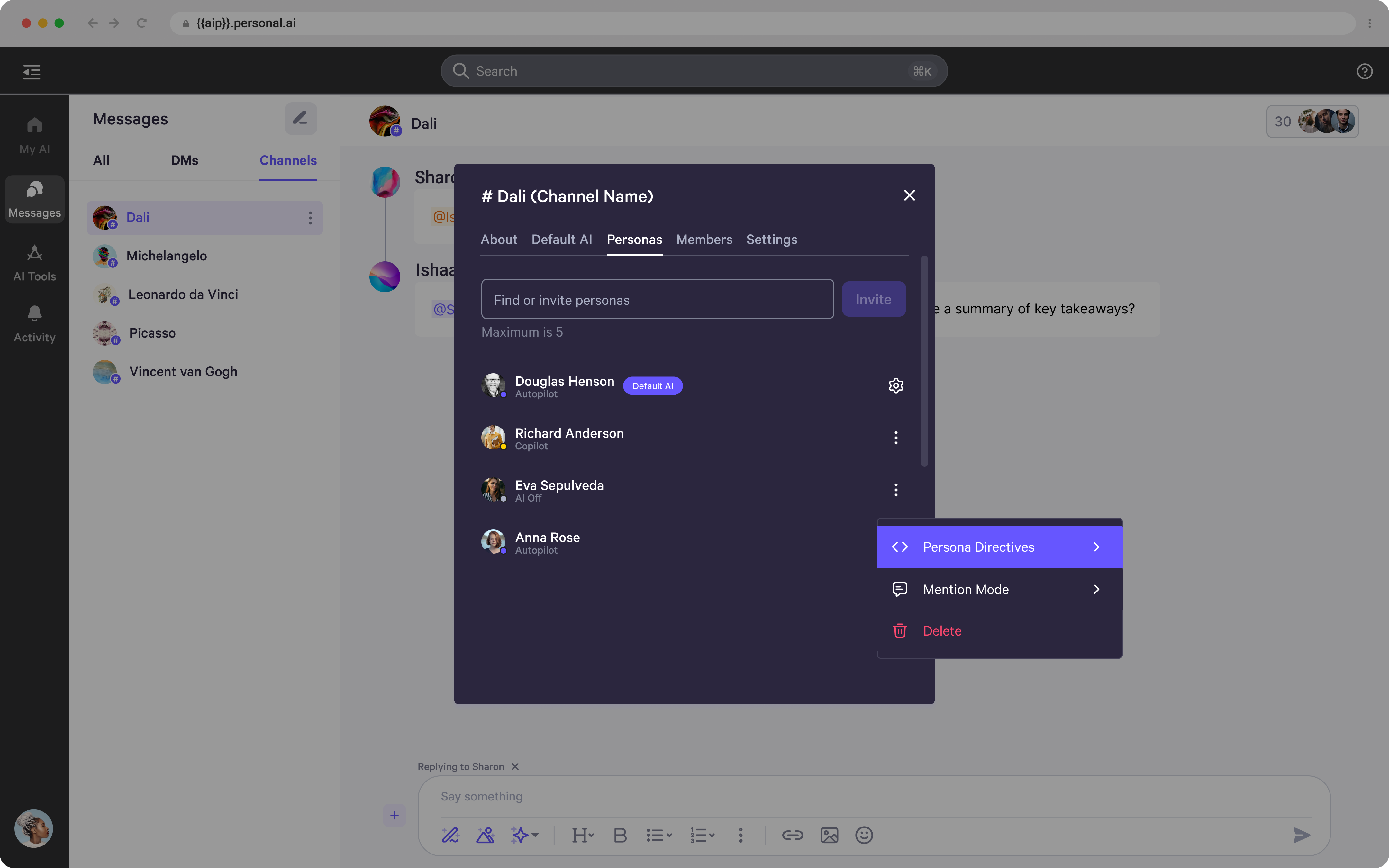 Channel Settings for Personas