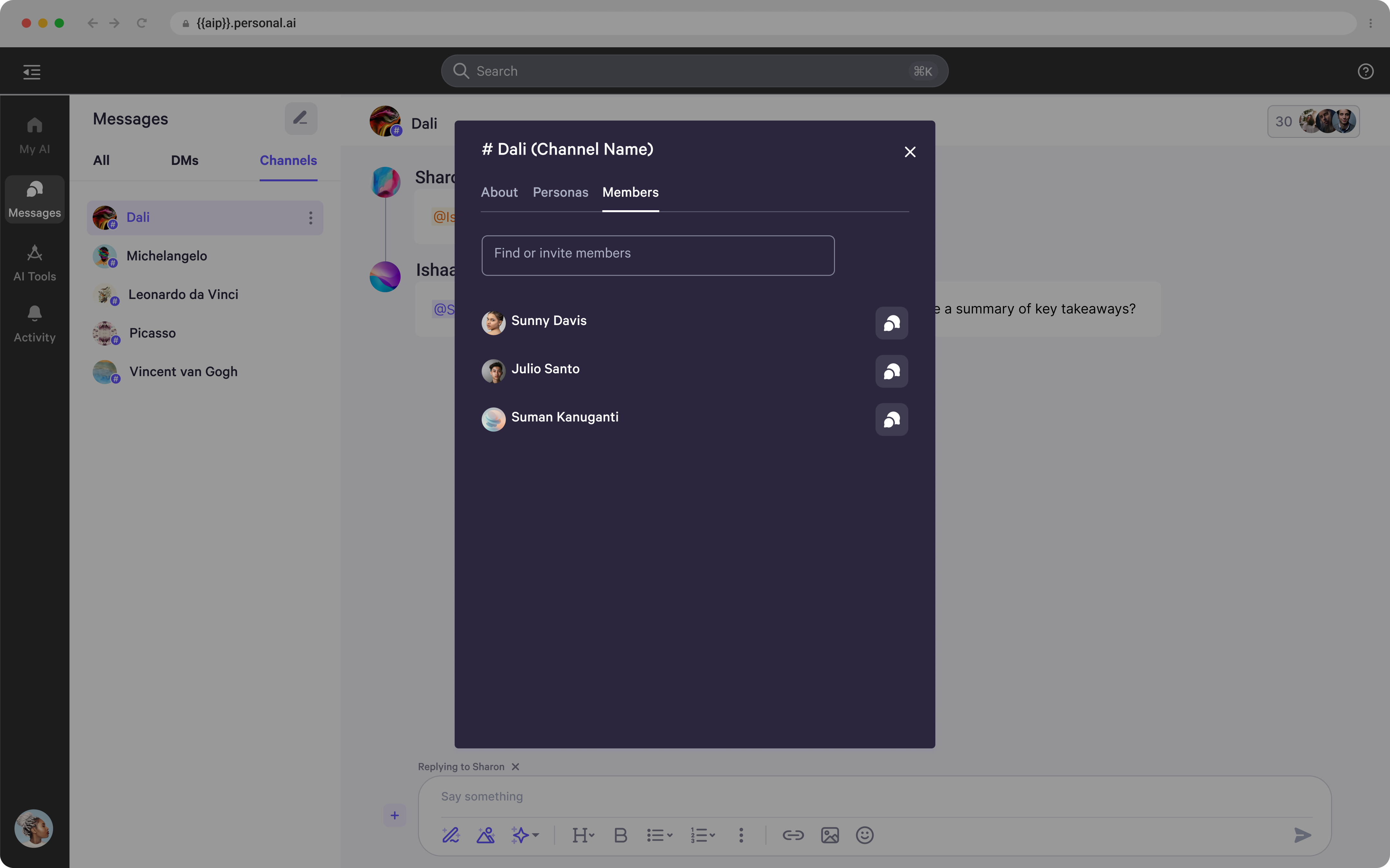 Channel Settings for Workspace Members - Personal AI Documentation