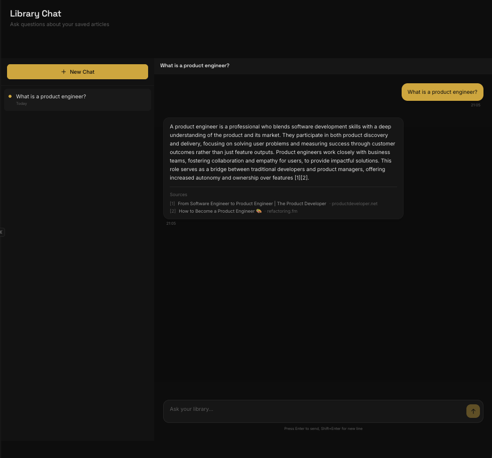 Chat interface showing a conversation with source citations