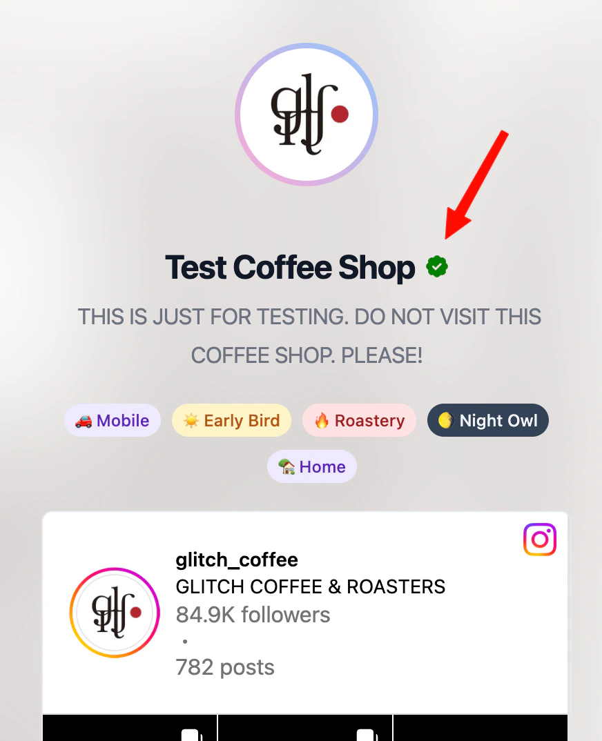 Claimed coffee shop with verified badge on petakopi.my