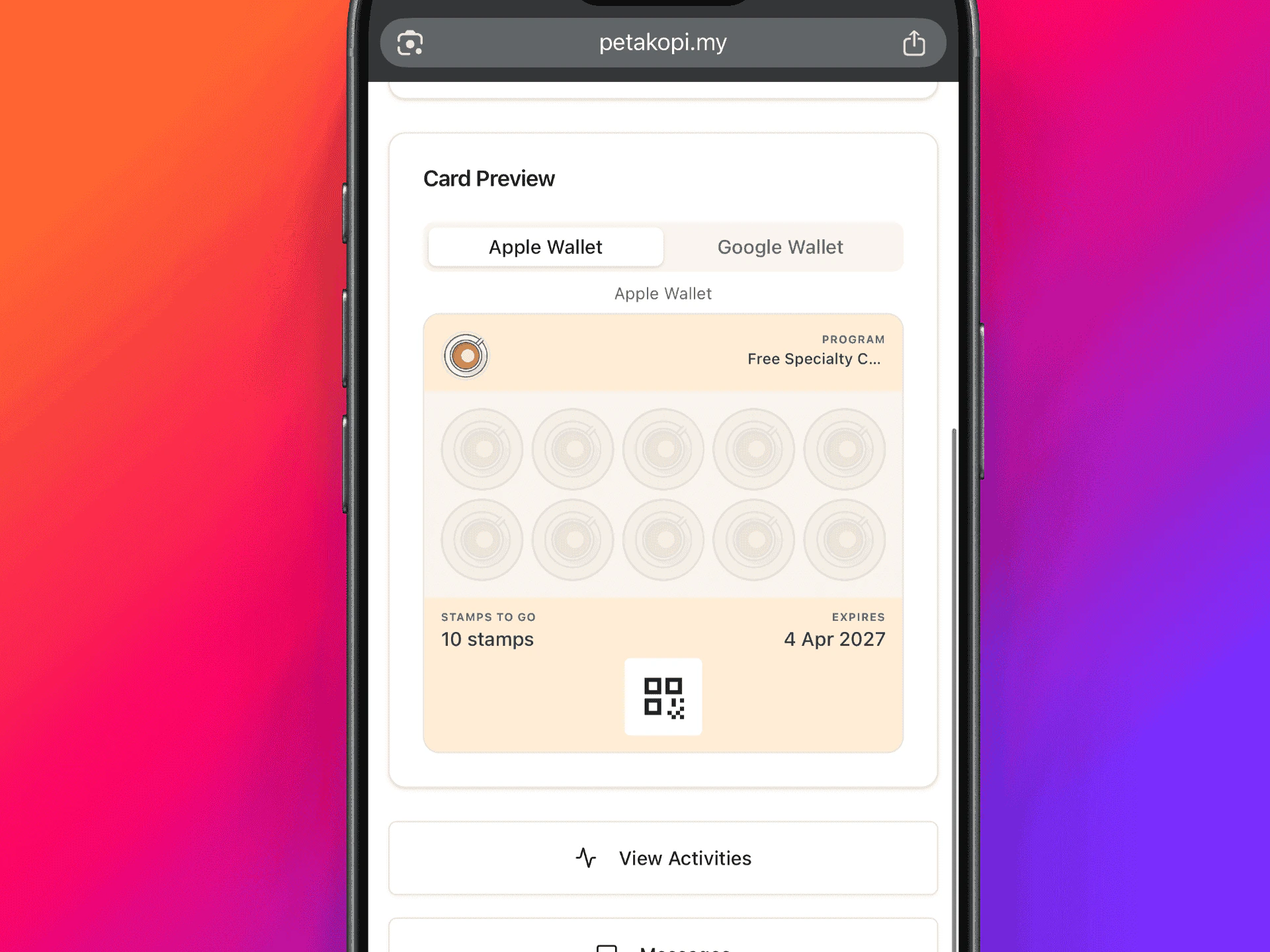 Card appearance customization with color pickers and wallet previews