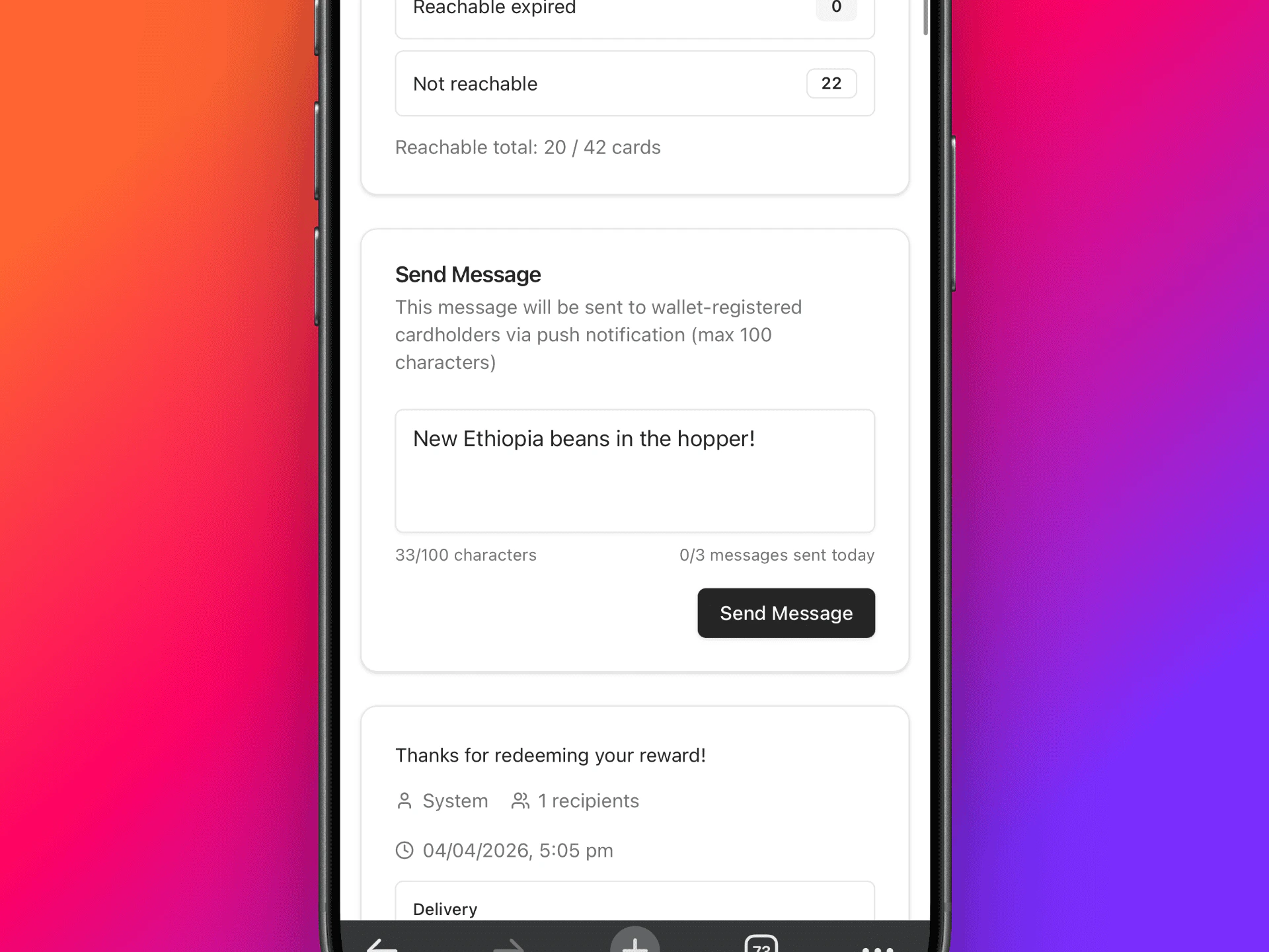 Messaging interface for loyalty card holders