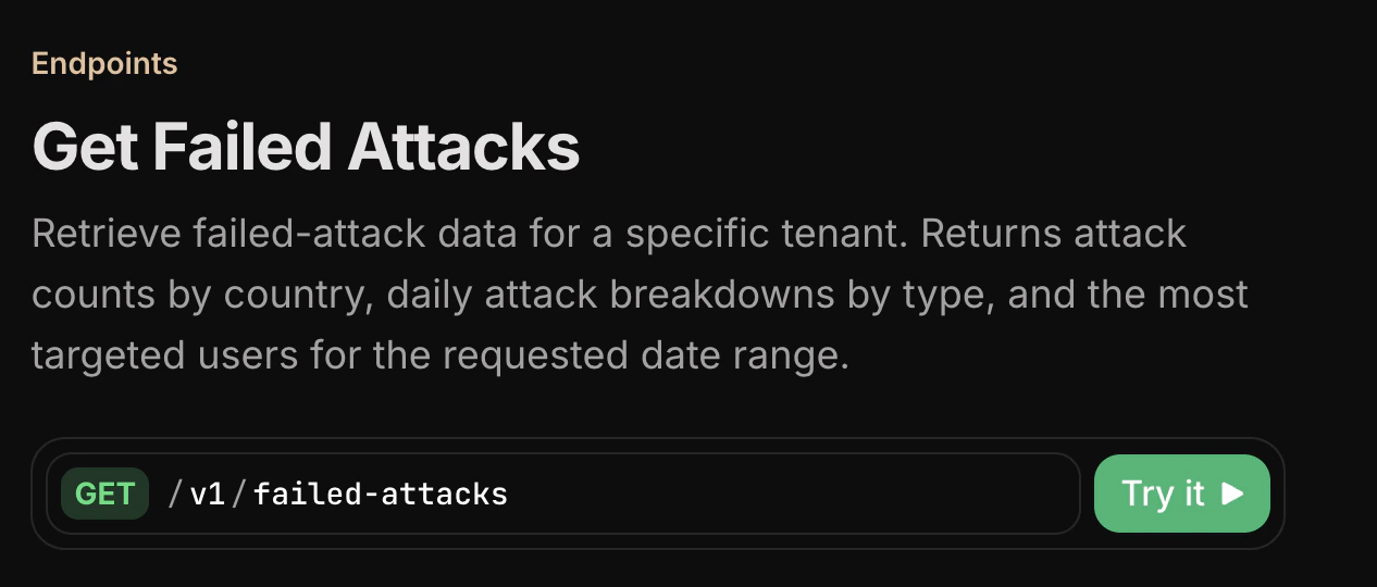 Get failed attacks in the API
