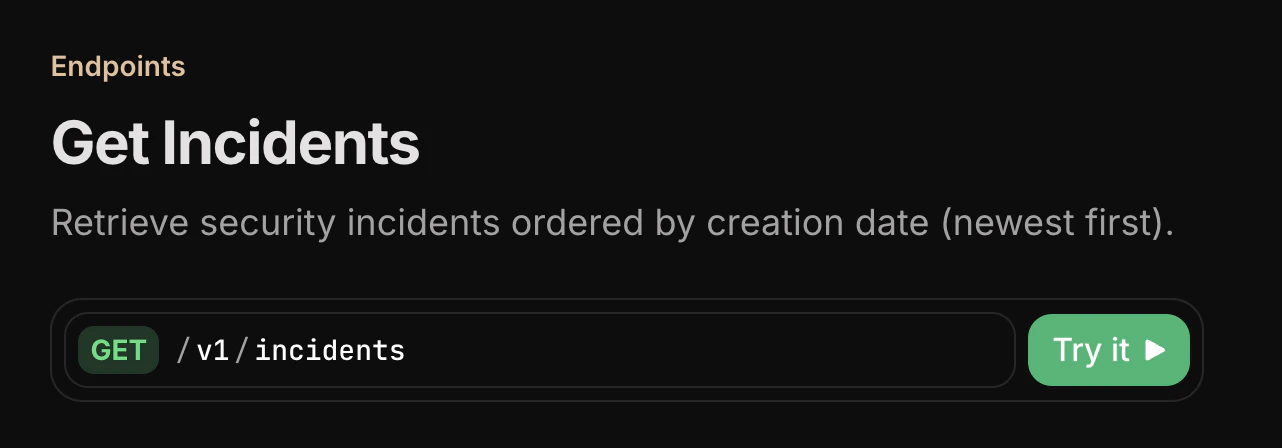 Get incidents in the API