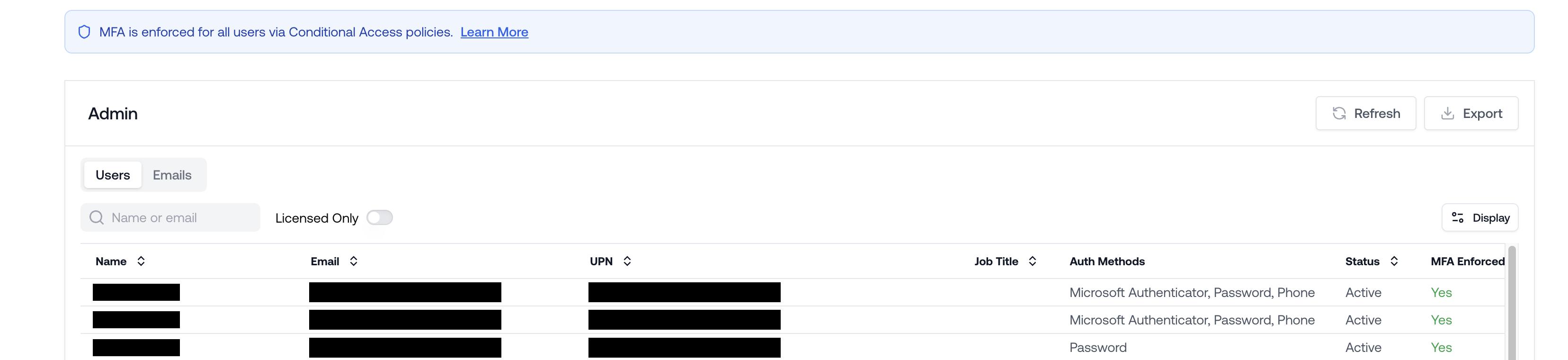 View Tenant-Wide MFA Enforcement