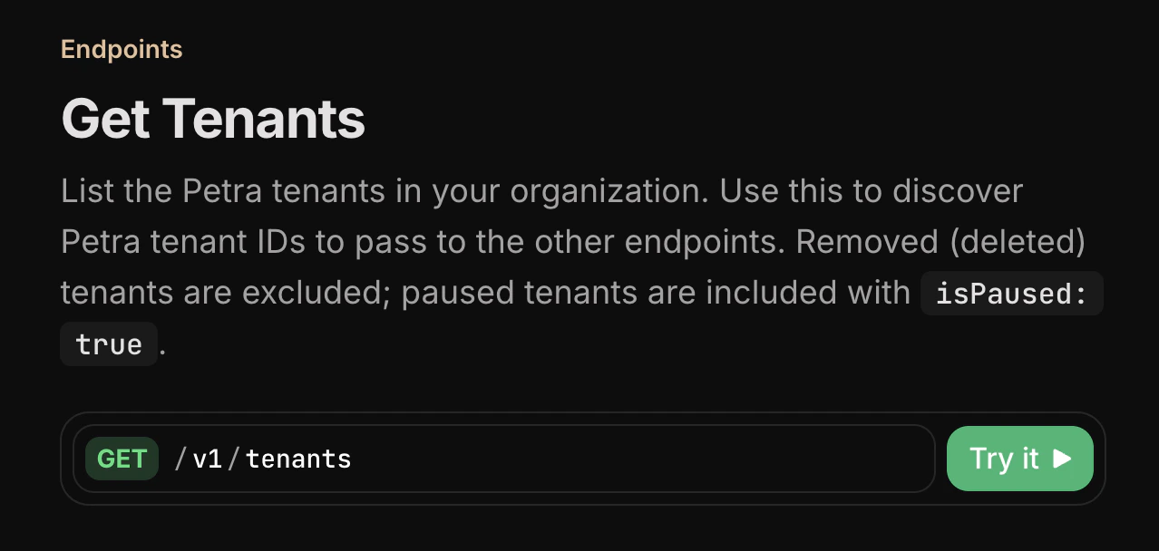 Get onboarded tenants in the API