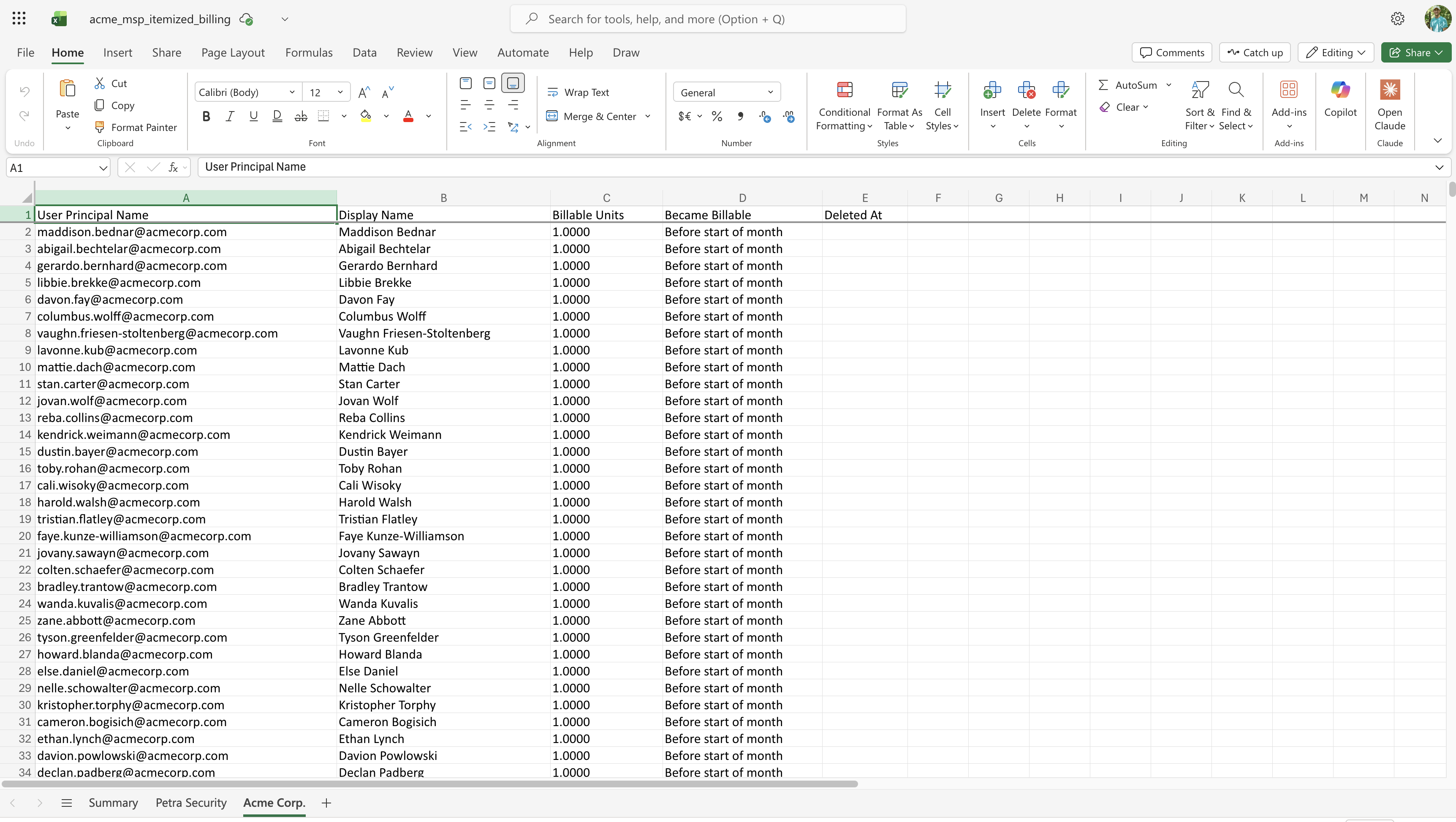 Itemized Billing Report