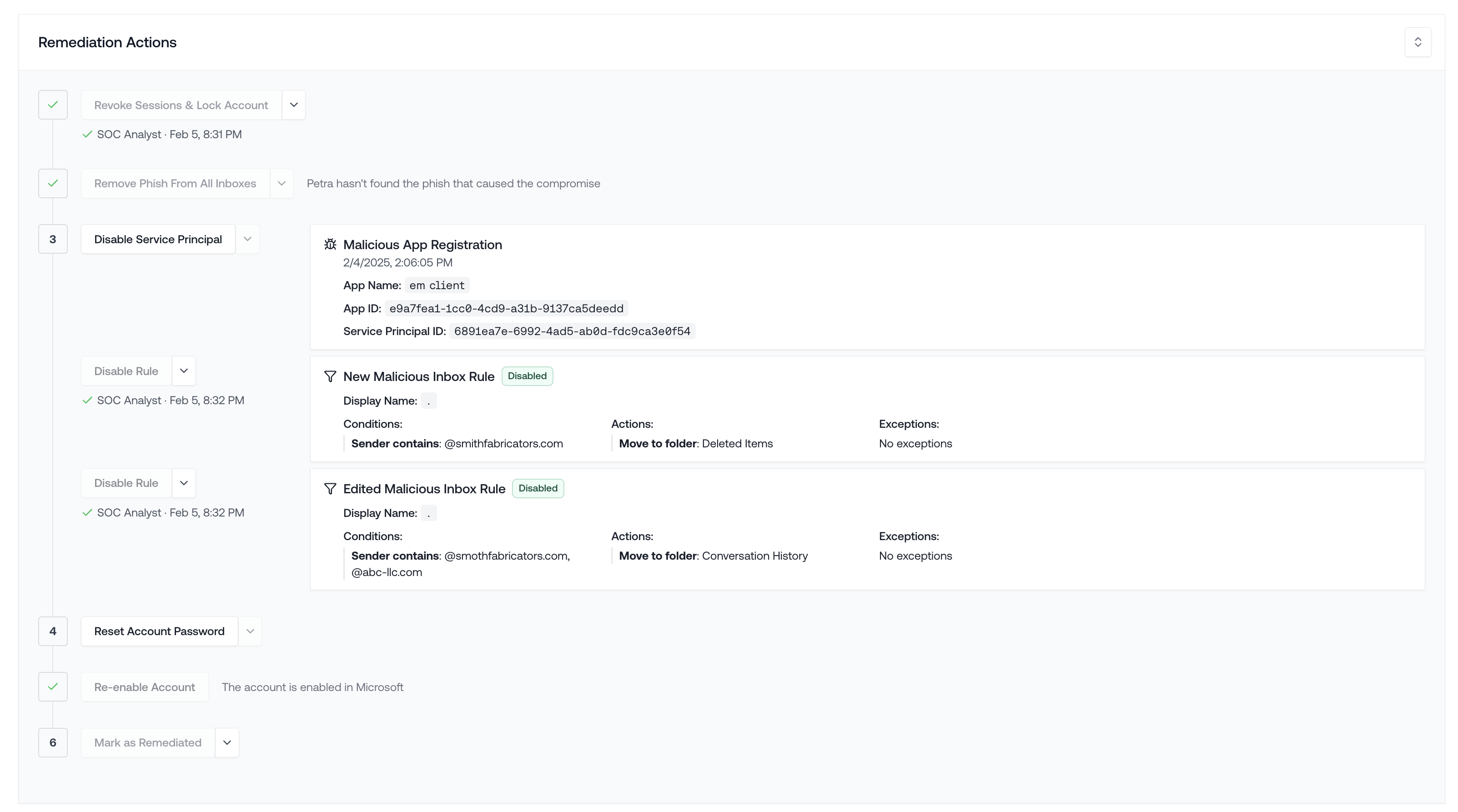 New Remediation Actions Panel