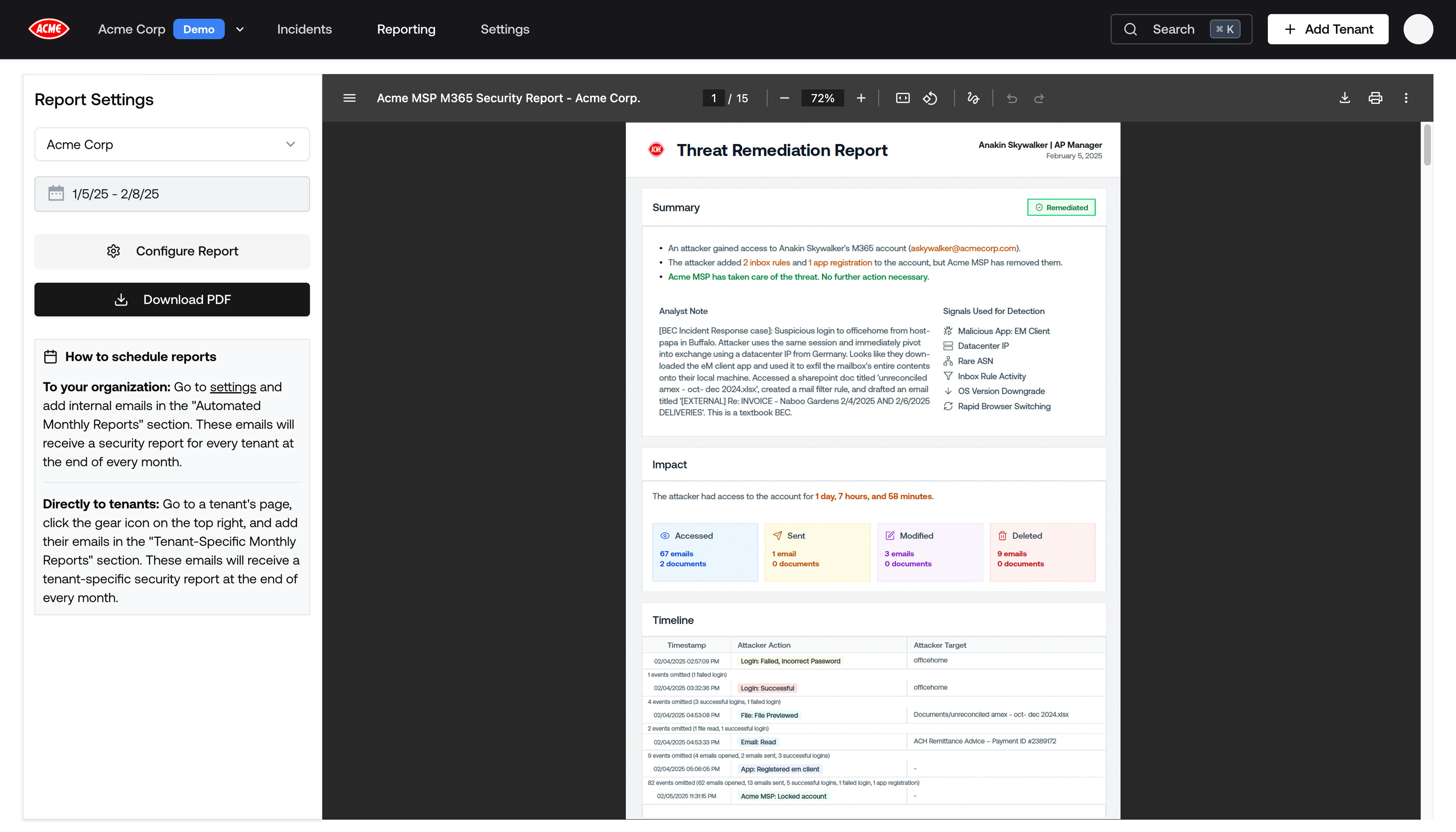 Full Incident in Tenant Report