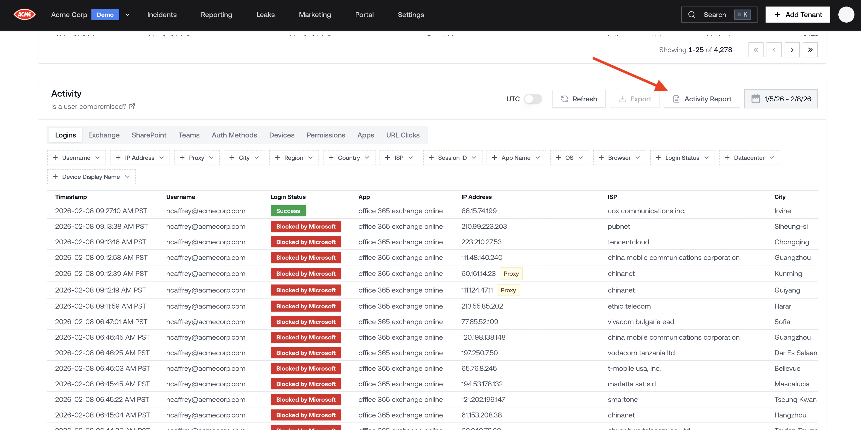 Generating a User Activity Report