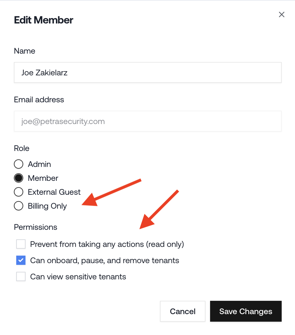 Billing Role & Granular Member Permissions