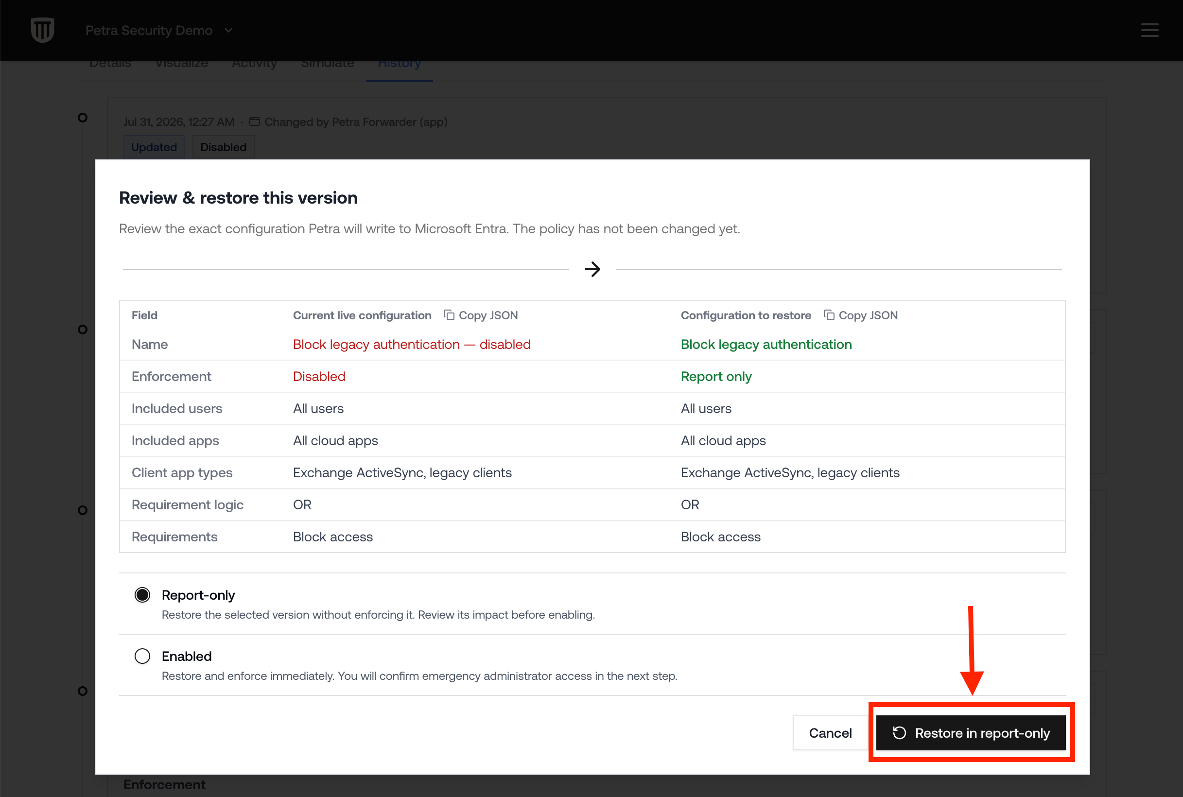 Restore a Conditional Access Policy - Apply the Change