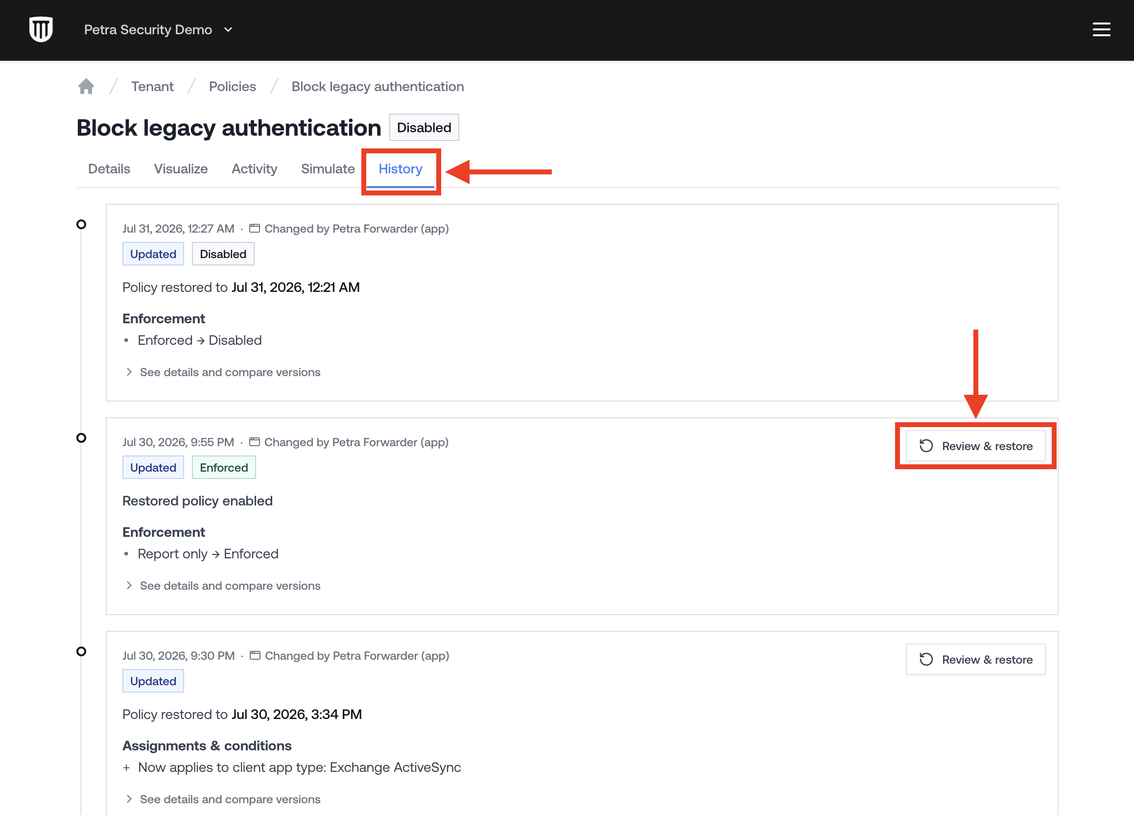 Restore a Conditional Access Policy - Open the Panel