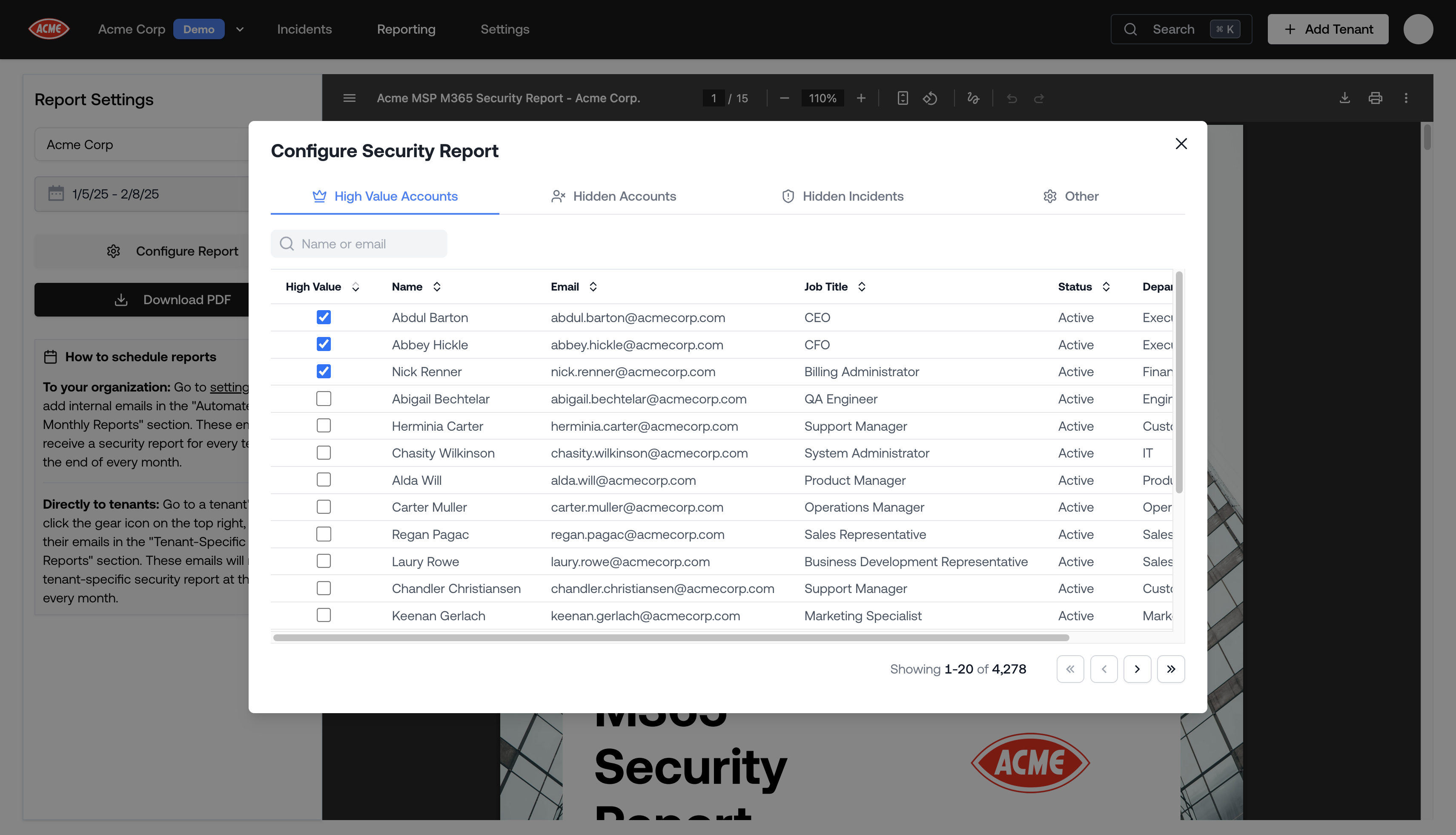 Tenant Report Configuration