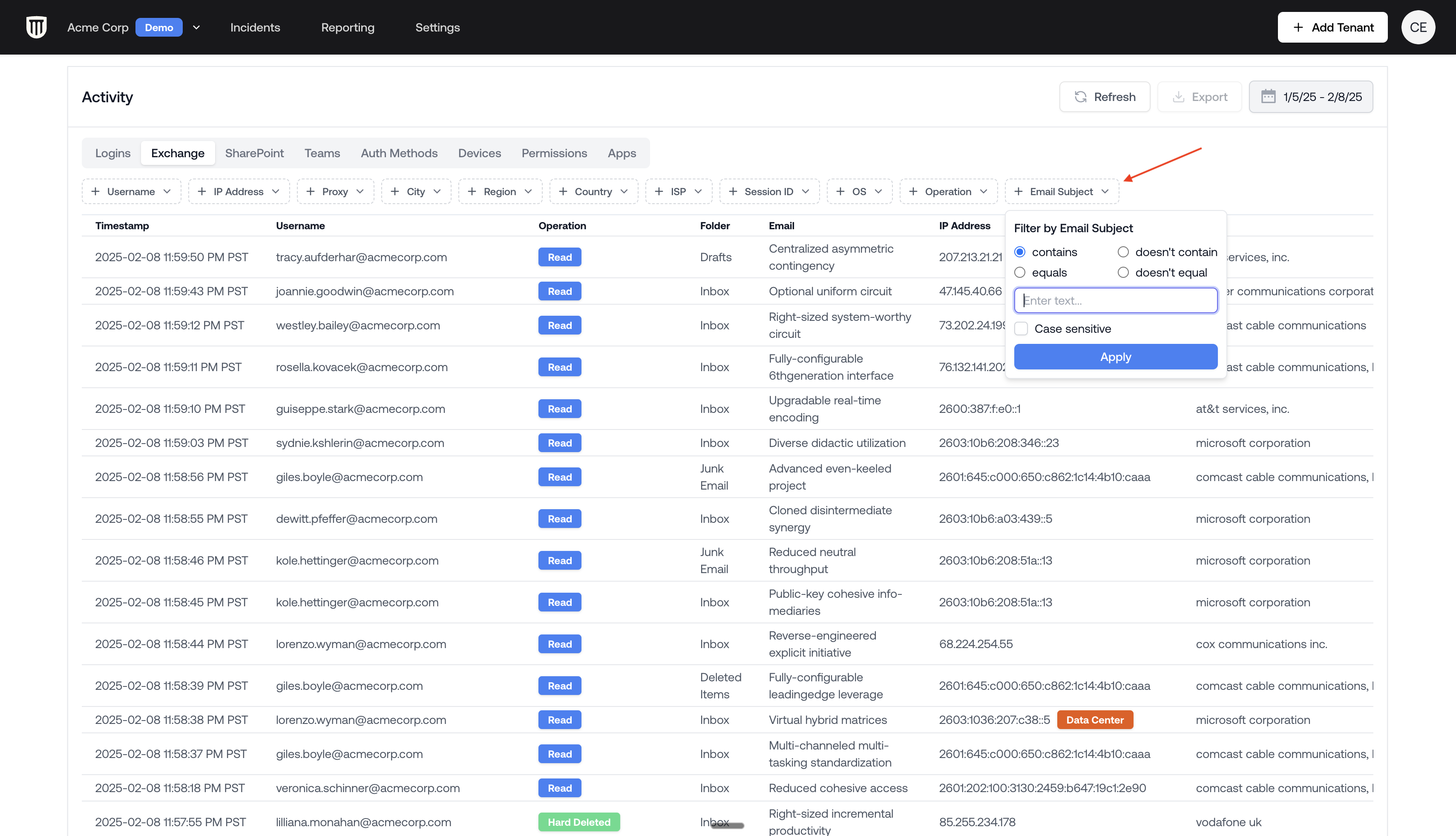 Filter emails by subject