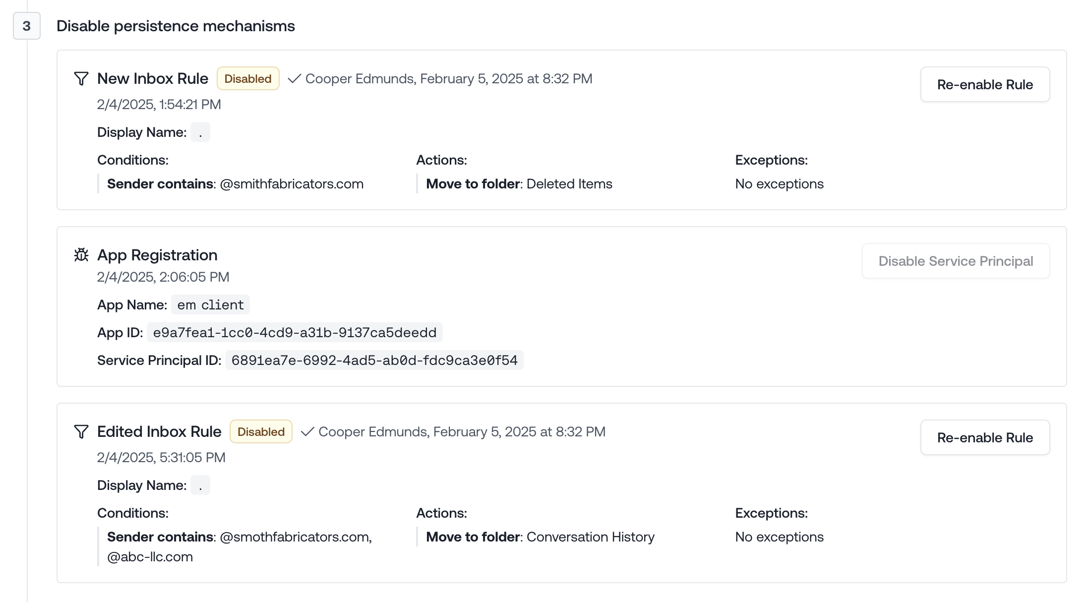Remediate inbox rules and app registrations