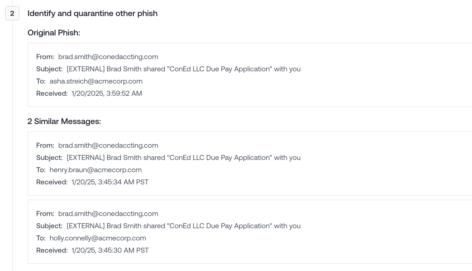 Petra identifies emails similar to the known phish