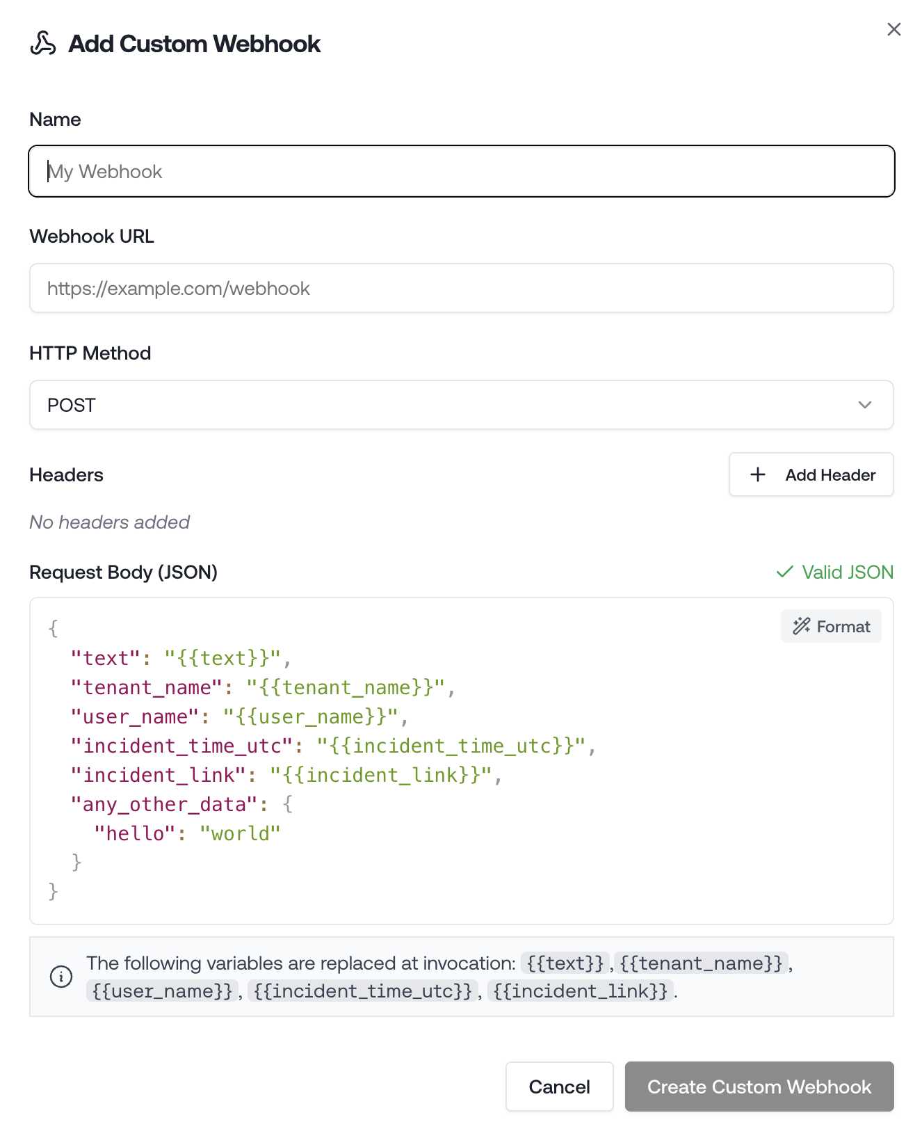 Custom Webhooks - Petra Security Docs
