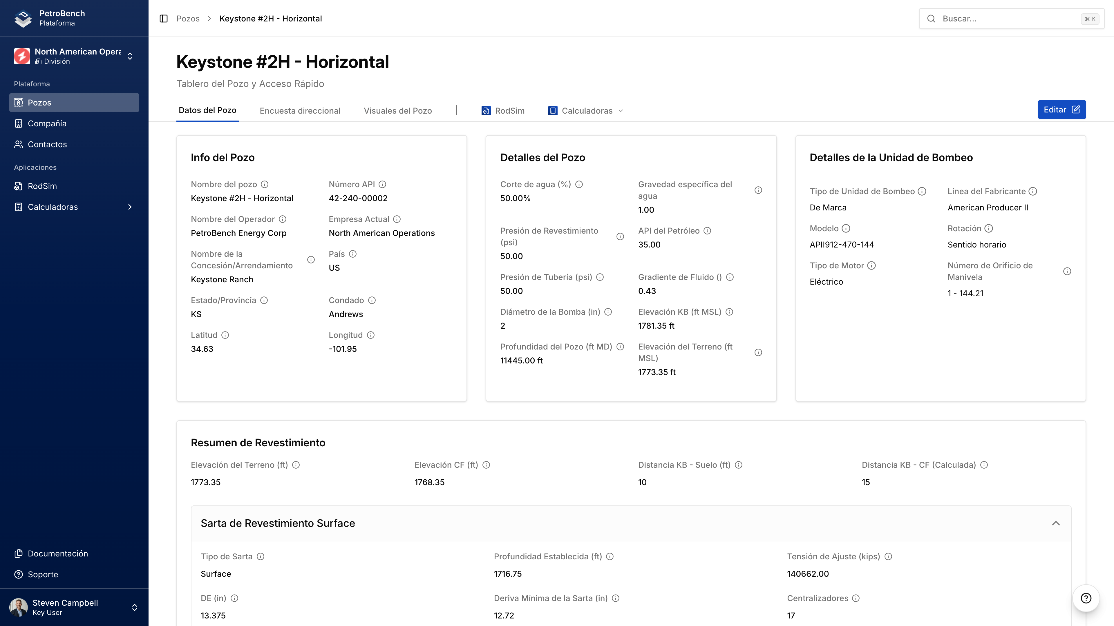Detalles del pozo